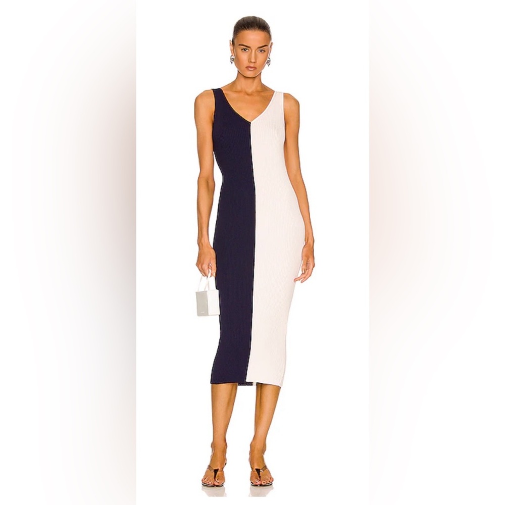 STAUD Dana Dress in Navy & White
